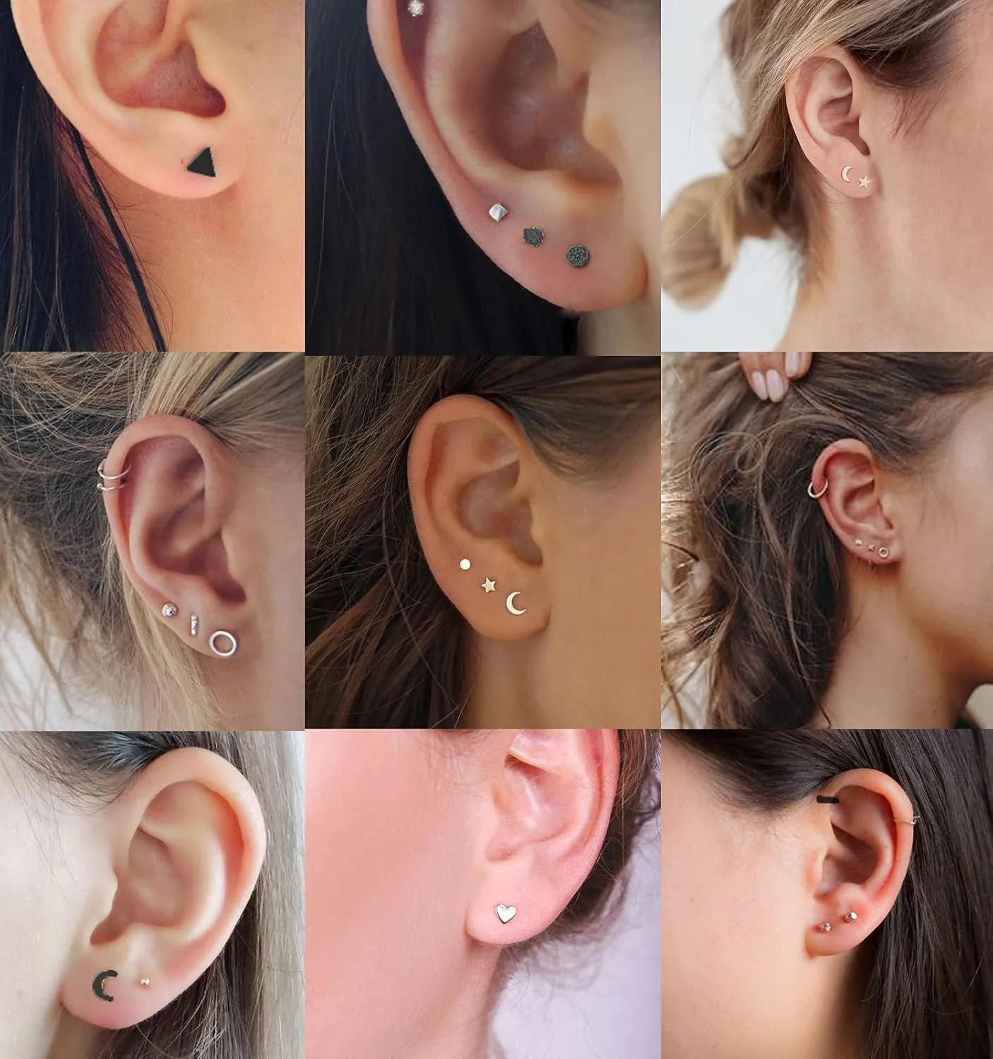 18Pairs 20G 18G Stainless Steel Tiny Stud Earrings for Women Cartilage Helix Earrings Ball Star CZ Earrings