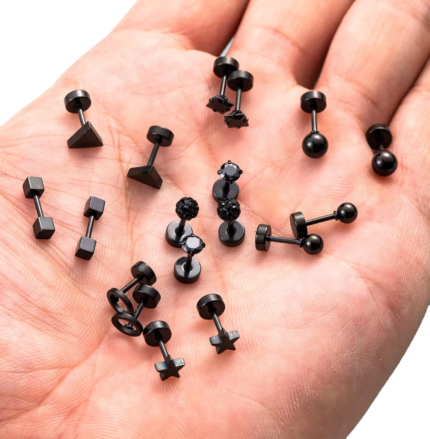 18Pairs 20G 18G Stainless Steel Tiny Stud Earrings for Women Cartilage Helix Earrings Ball Star CZ Earrings