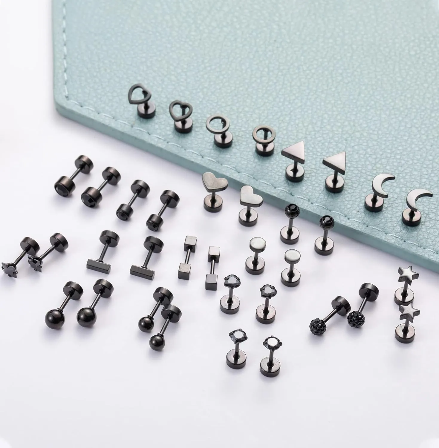 18Pairs 20G 18G Stainless Steel Tiny Stud Earrings for Women Cartilage Helix Earrings Ball Star CZ Earrings