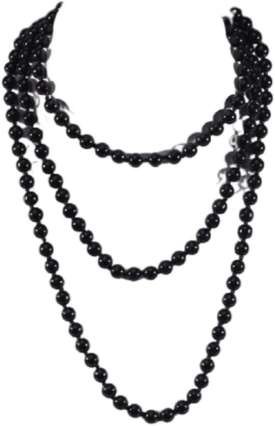 1920S Long Vintage 8MM Faux Pearl Strand Necklace Elegant Long Chain Layered Retro Imitation Round Beaded Ball for Women Party Halloween Jewelry Mother's Day Gift