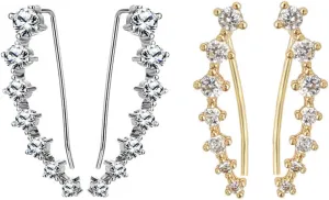 2 Pairs Gold Silver Earcuffs Earrings for Women Cartilage Piercing -Hypoallergenic Ear Cuffs Crystal Ear Crawler Cuff Earrings Set - Cubic Zirconia Ear Climber for Women Fashion (Gold Silver)