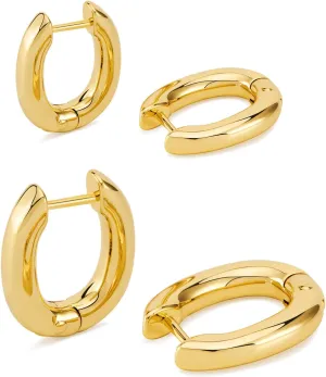 2 Pairs Small Thick Gold Chunky Hoop Earrings Lightweight Gold Plated Square Huggie Hoops for Women Girls