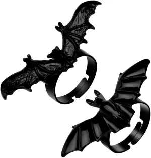2 Pcs Bat Rings for Men Women Adjustable Black Cool Punk Goth Open Bat Wing Rings Cosplay Halloween Jewelry Cosplay Accessories For Teen Son Boyfriend Brother