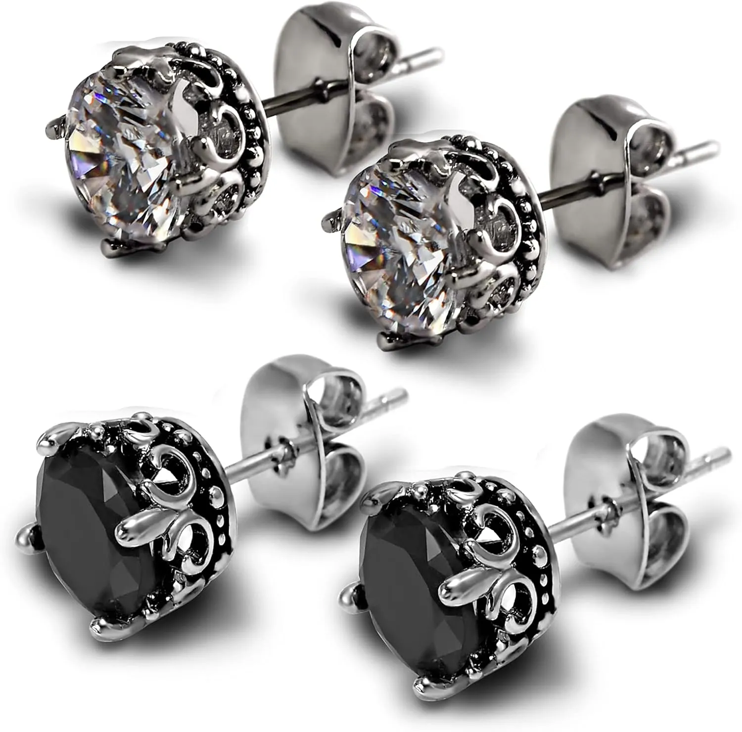 2 Pcs Black and White Couples Stud Earrings Set