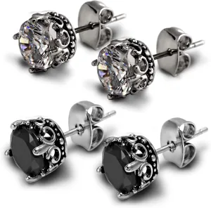 2 Pcs Black and White Couples Stud Earrings Set