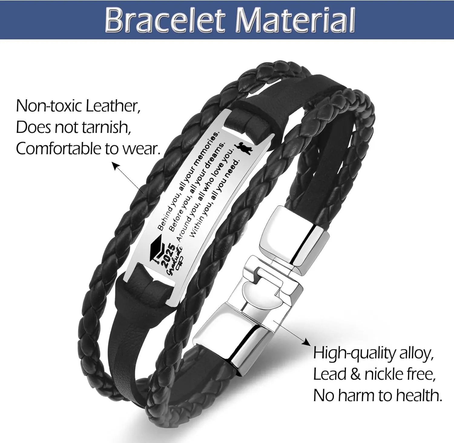 2025 Graduation Gifts for Him, College Graduate High School Class Of 2025 Gift, Senior 2025 Congratulate Gift Stainless Steel Handsome Graduates Bracelets for Him