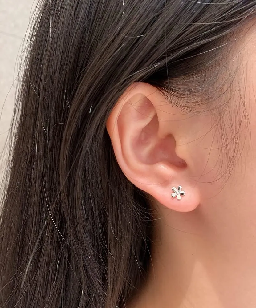 20g Mini Flower Cartilage Small Barbell Stud Earrings for Women Screw Back 925 Sterling Silver Tiny Ball Cute Sensitive Ears Hypoallergenic Tragus Helix Conch Piercing Sleeper Studs