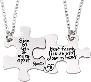 2PCS Friends Necklaces for 2 - Side by Side Or Miles Apart BFF Friendship Matching Puzzle Necklace Set Long Distance Friendship Gifts for Women
