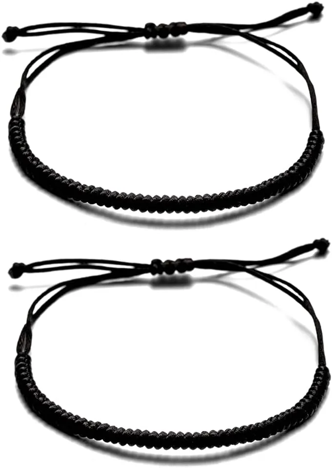 2PCS String Bracelets for Women Men Handmade Red Black Buddhist Tibetan Woven Rope Bracelet for Protection and Luck Friendship Bracelet