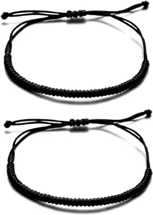 2PCS String Bracelets for Women Men Handmade Red Black Buddhist Tibetan Woven Rope Bracelet for Protection and Luck Friendship Bracelet