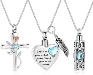 3 Pcs Cylinder/Cross/Heart Urn Necklace for Ashes Cremation Jewelry for Women Men Stainless Steel Memorial Necklaces Ash Holder for Human Pets Keepsake Jewelry for Loved Ones with Fill Tool