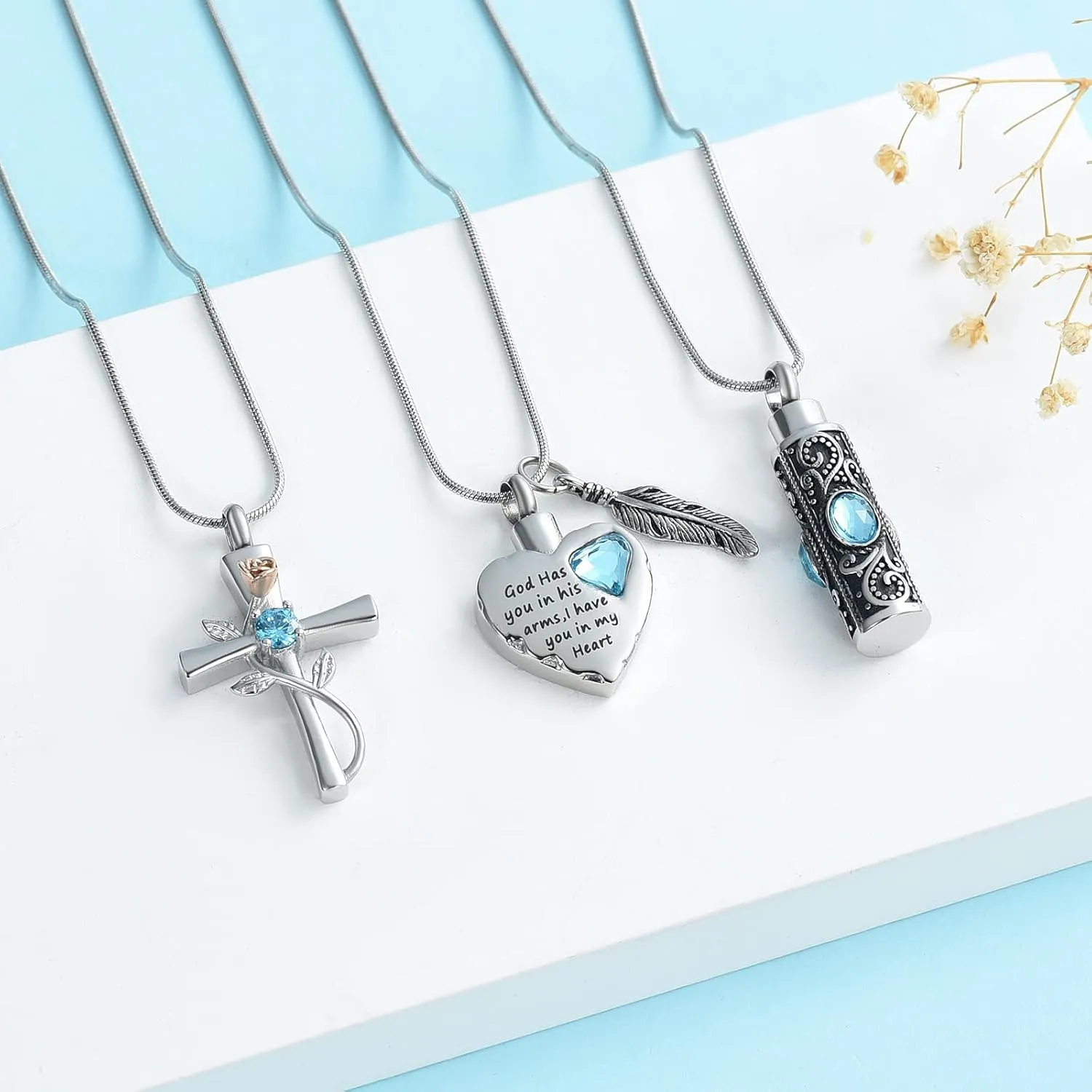 3 Pcs Cylinder/Cross/Heart Urn Necklace for Ashes Cremation Jewelry for Women Men Stainless Steel Memorial Necklaces Ash Holder for Human Pets Keepsake Jewelry for Loved Ones with Fill Tool