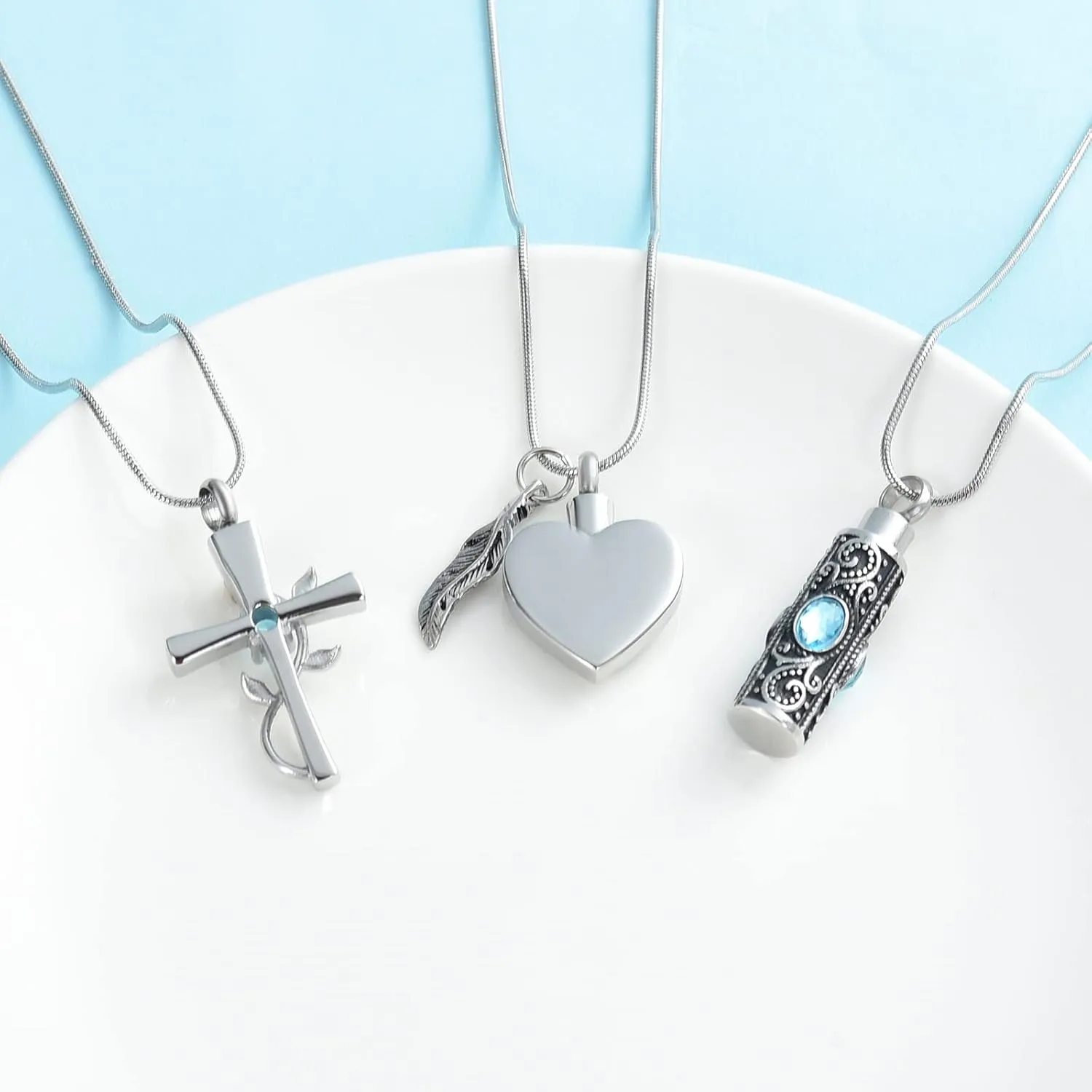 3 Pcs Cylinder/Cross/Heart Urn Necklace for Ashes Cremation Jewelry for Women Men Stainless Steel Memorial Necklaces Ash Holder for Human Pets Keepsake Jewelry for Loved Ones with Fill Tool