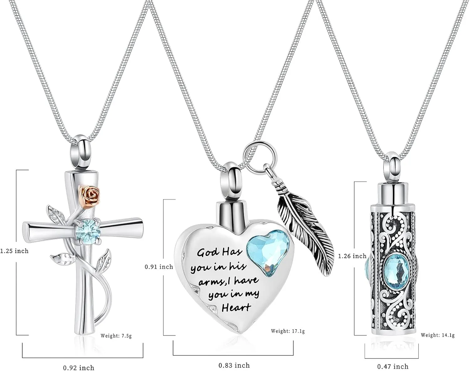 3 Pcs Cylinder/Cross/Heart Urn Necklace for Ashes Cremation Jewelry for Women Men Stainless Steel Memorial Necklaces Ash Holder for Human Pets Keepsake Jewelry for Loved Ones with Fill Tool