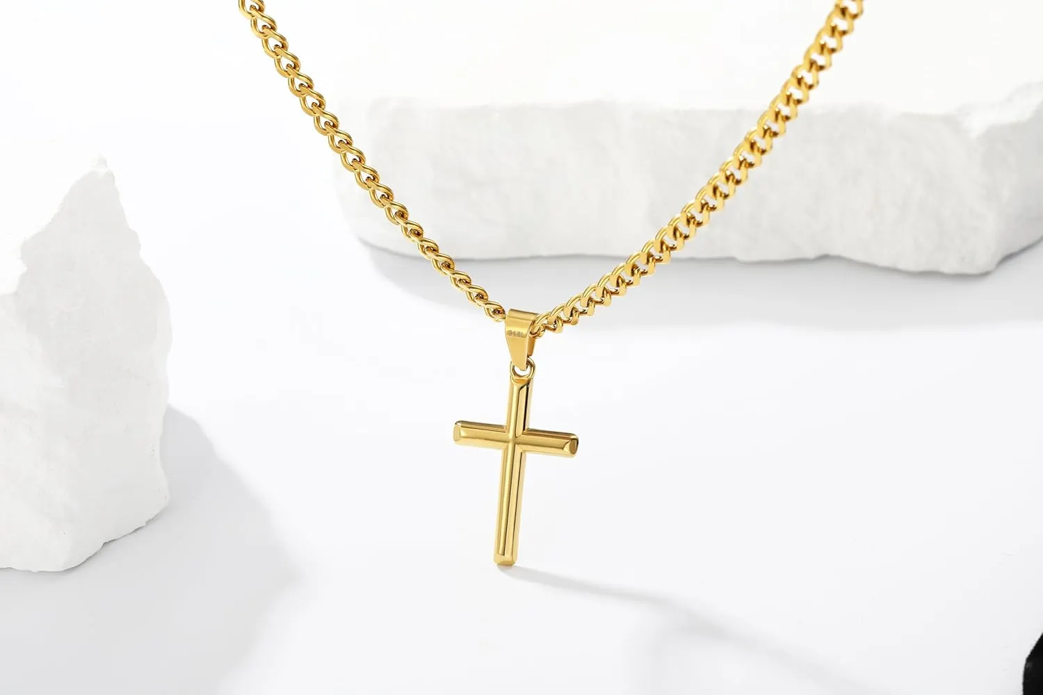 316L Stainless Steel Cross Necklace Graduation Gifts for Men Boys, Silver Gold Black Mens Boys Chain Necklaces 5mm Non-Fading Sturdy Cuban Chain with Cross Pendant Jewelry for Him 14-24inch