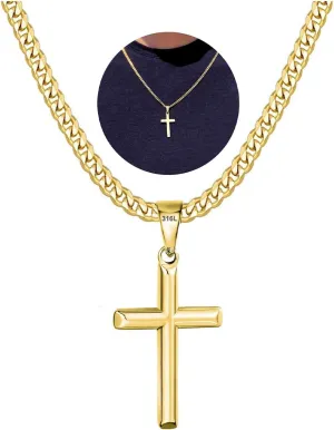 316L Stainless Steel Cross Necklace Graduation Gifts for Men Boys, Silver Gold Black Mens Boys Chain Necklaces 5mm Non-Fading Sturdy Cuban Chain with Cross Pendant Jewelry for Him 14-24inch