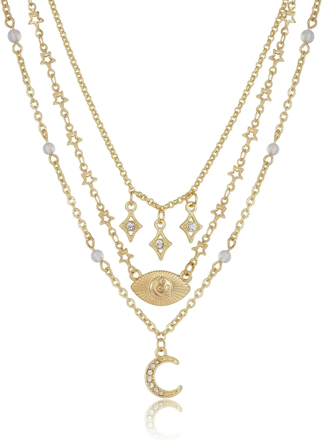 3PCS Evil Eye Gold Necklace set for Women,Necklace Turquoise Charm Shell Pendant Multi Layered Alloy Chain Choker Necklaces Set Jewelry for Women with Gift Box