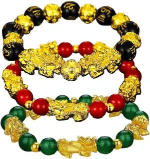 3Pcs Feng Shui Obsidian Wealth Bracelet Lucky Red Pi Xiu Cinnabar Beads Bracelets Pi Yao Jewelry for Good Luck Women Girls Men Boys Amulet Jewelies
