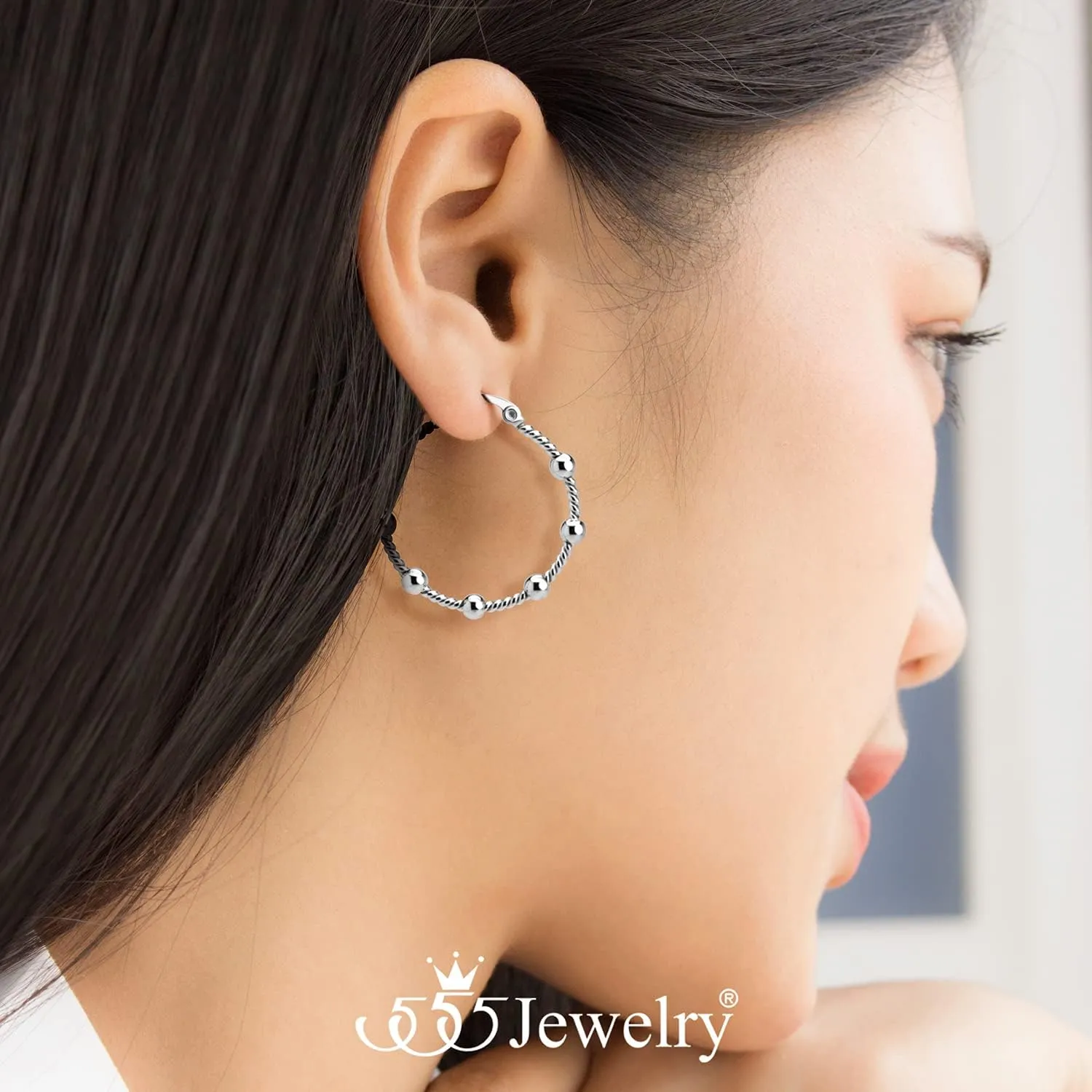 555Jewelry Medium Twisted Wire Round Woven Stainless Steel Hoop Earrings for Women