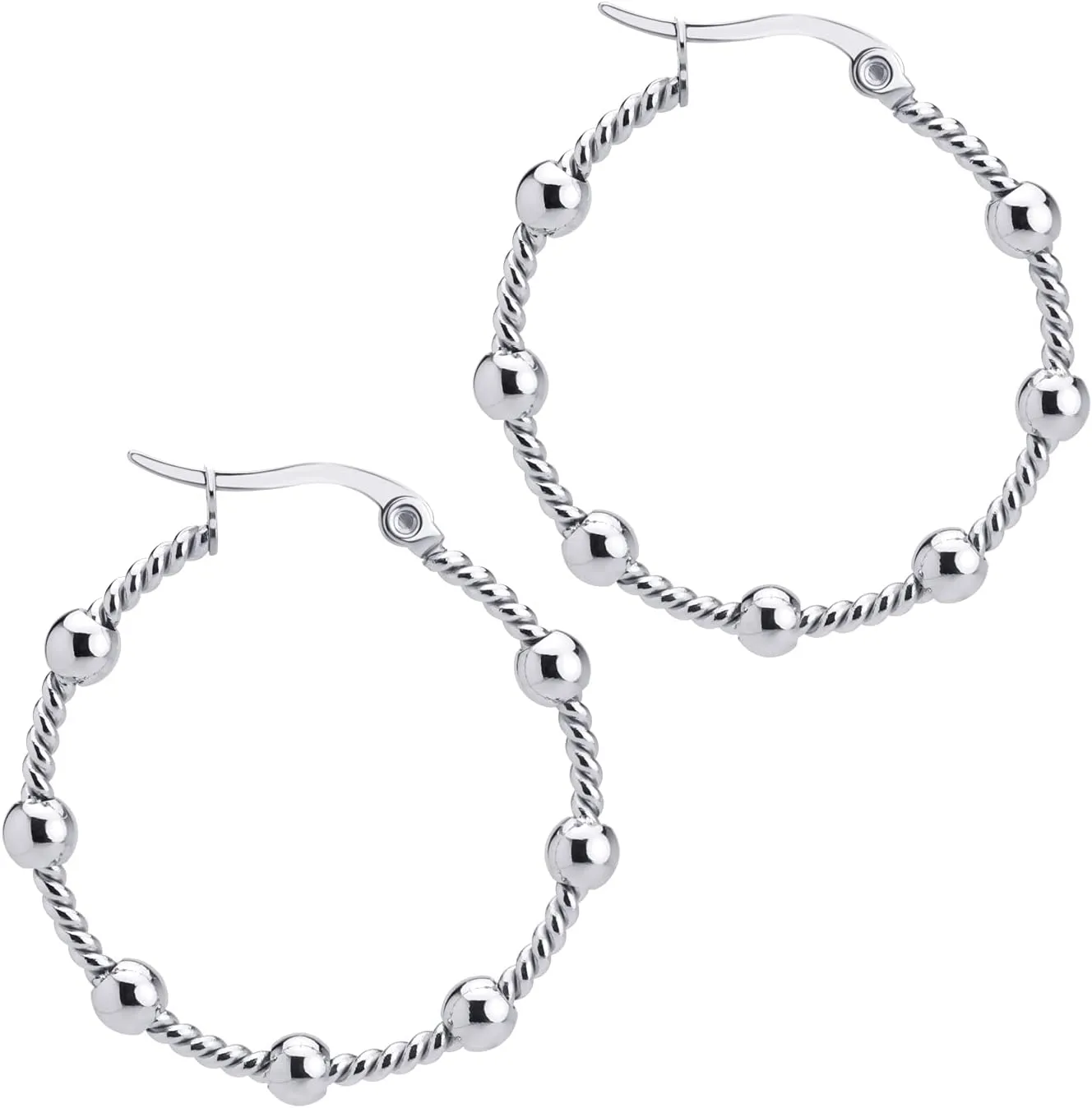555Jewelry Medium Twisted Wire Round Woven Stainless Steel Hoop Earrings for Women
