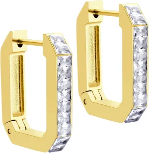 555Jewelry Stainless Steel Cubic Zirconia Small Hoop Earrings For Women, Huggie Hoop U Shaped Cute Mini Hoop Hypoallergenic Tiny White CZ Earrings