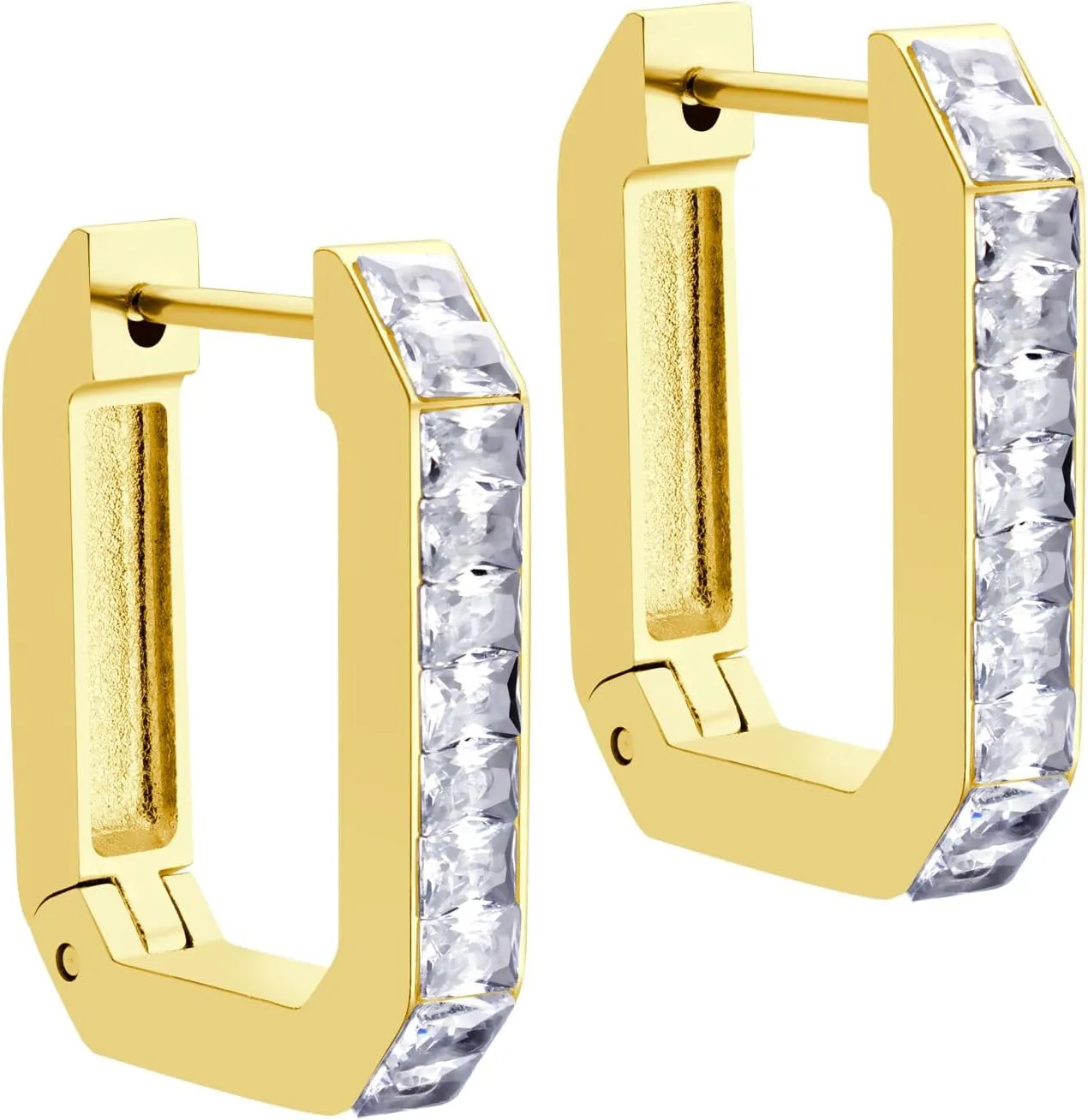555Jewelry Stainless Steel Cubic Zirconia Small Hoop Earrings For Women, Huggie Hoop U Shaped Cute Mini Hoop Hypoallergenic Tiny White CZ Earrings