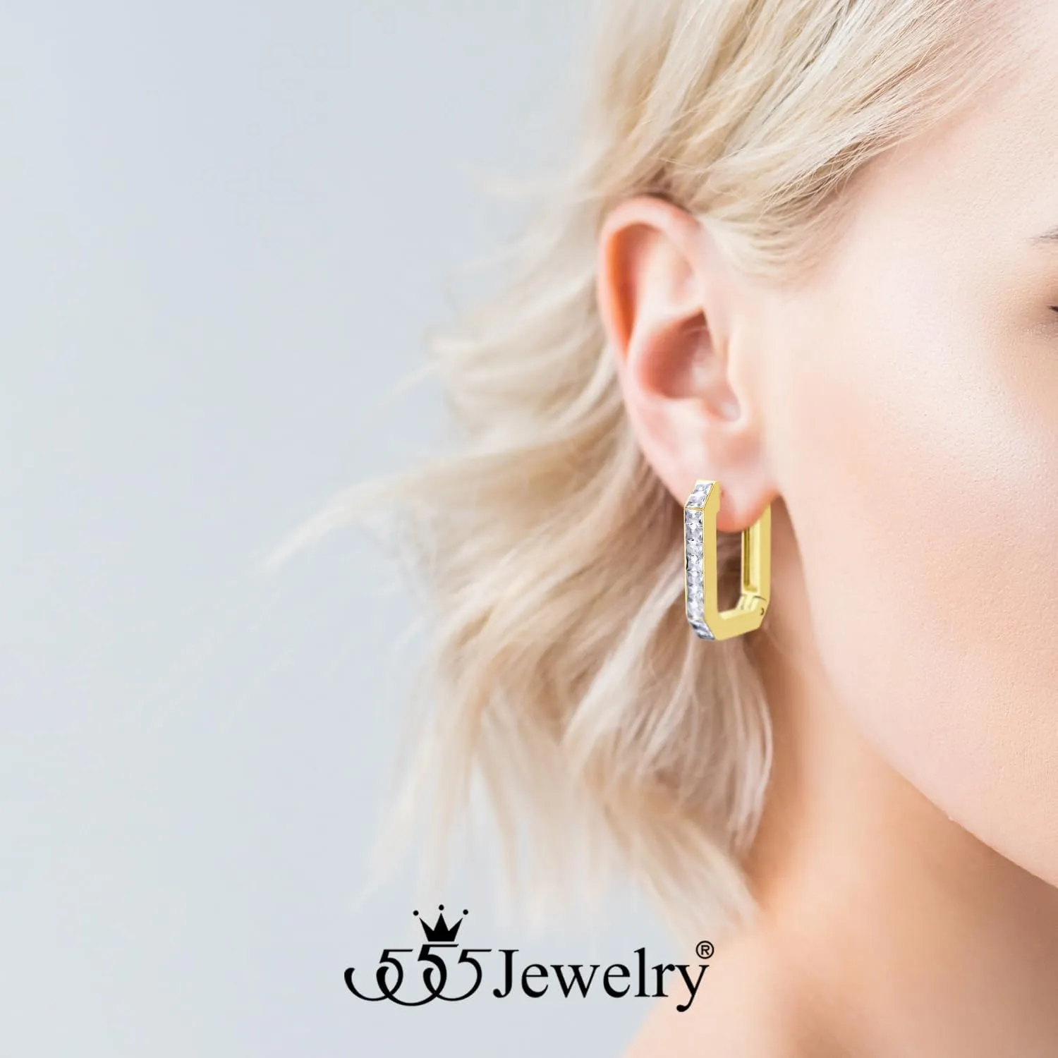 555Jewelry Stainless Steel Cubic Zirconia Small Hoop Earrings For Women, Huggie Hoop U Shaped Cute Mini Hoop Hypoallergenic Tiny White CZ Earrings