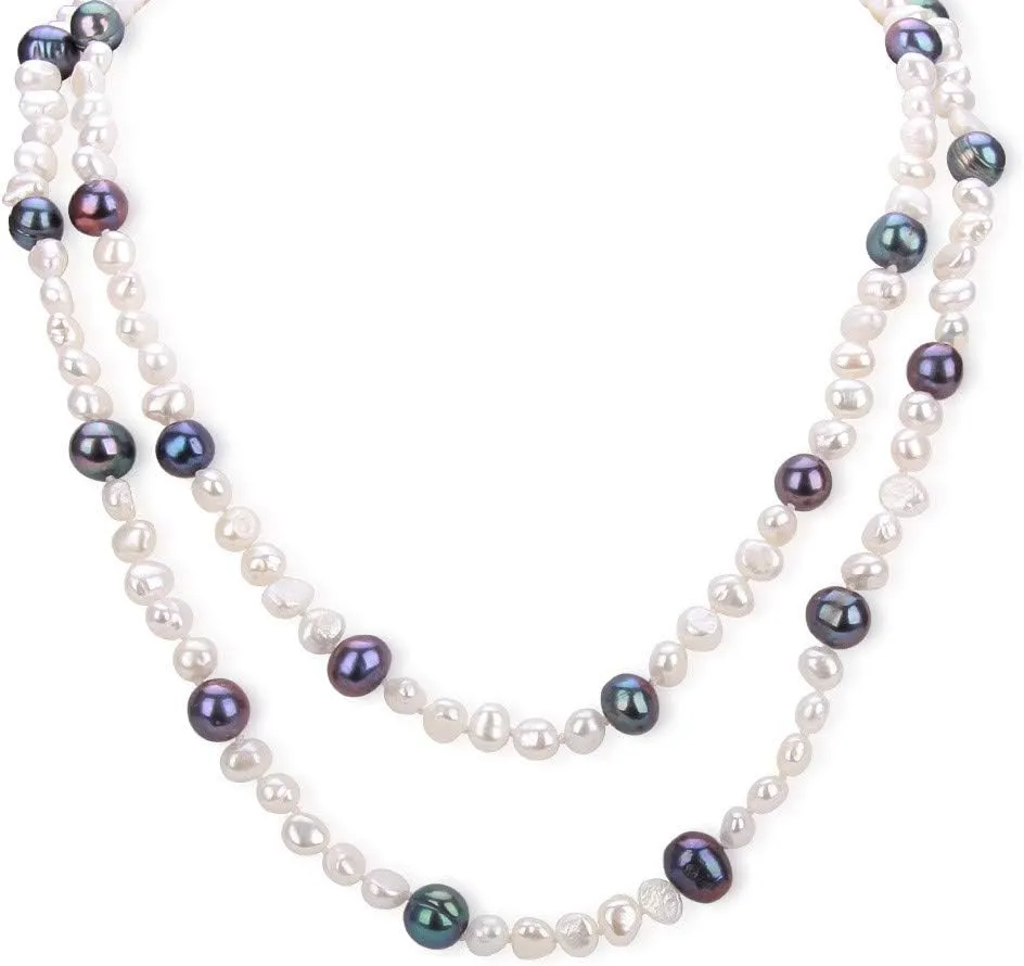 6-7mm White Black Pearl Necklace for Women Freshwater Cultured Baroque Handmade Pearls Strand Necklace for Pearl Jewelry