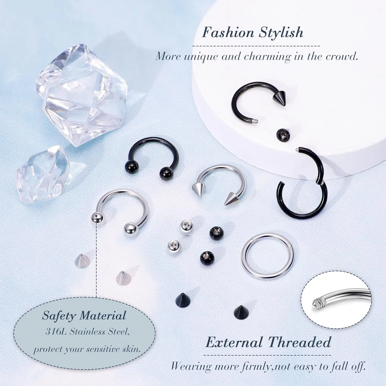 6PCS 14G 16G 18G 20G Surgical Steel Septum Nose Rings Cartilage Helix Tragus Earring Hoops for Men Women Hinged Clicker Nose Hoops Daith Conch Horseshoe Earrings Lip Rings Smily Piercing 6-12mm