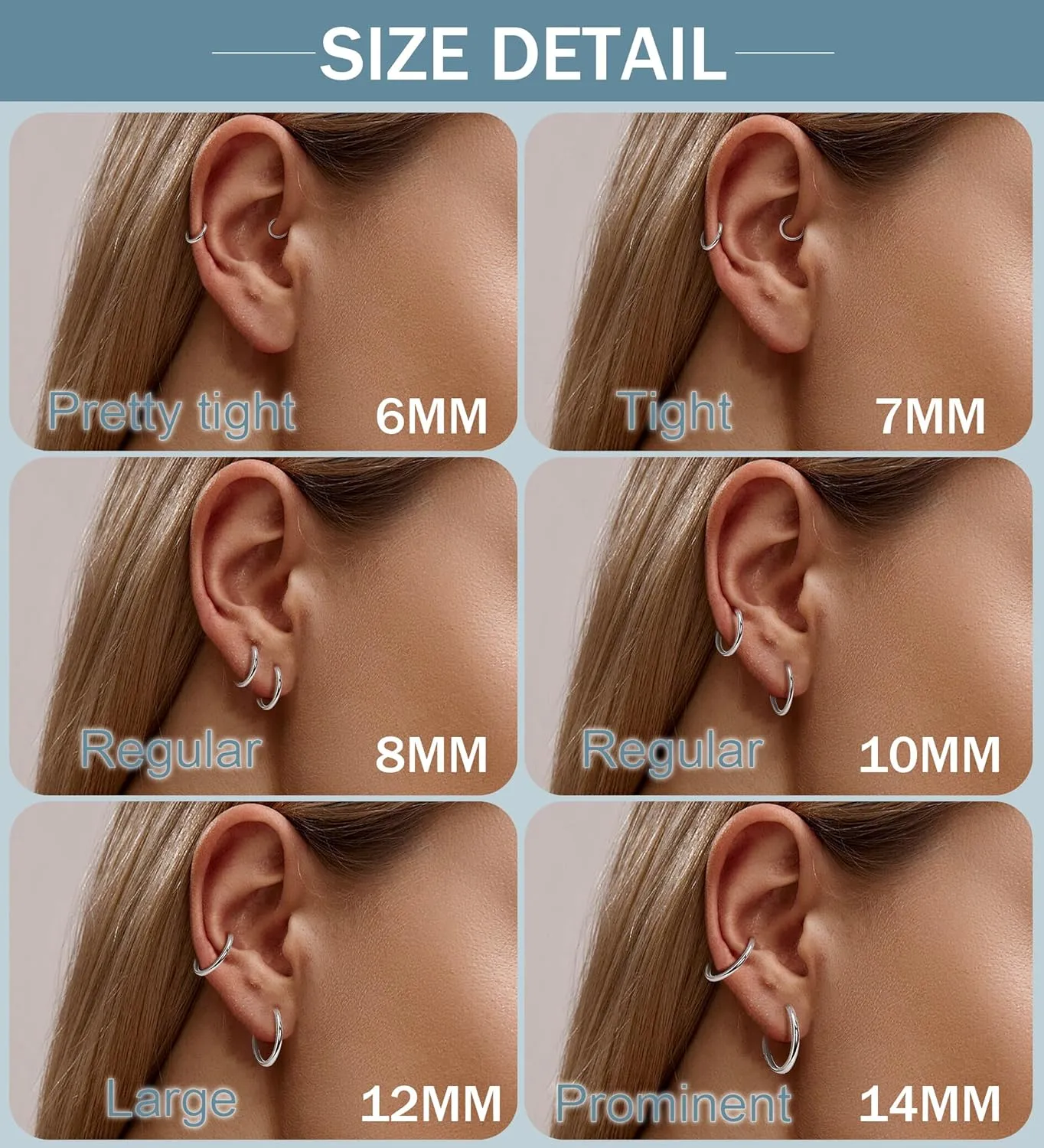 6PCS 14G 16G 18G 20G Surgical Steel Septum Nose Rings Cartilage Helix Tragus Earring Hoops for Men Women Hinged Clicker Nose Hoops Daith Conch Horseshoe Earrings Lip Rings Smily Piercing 6-12mm