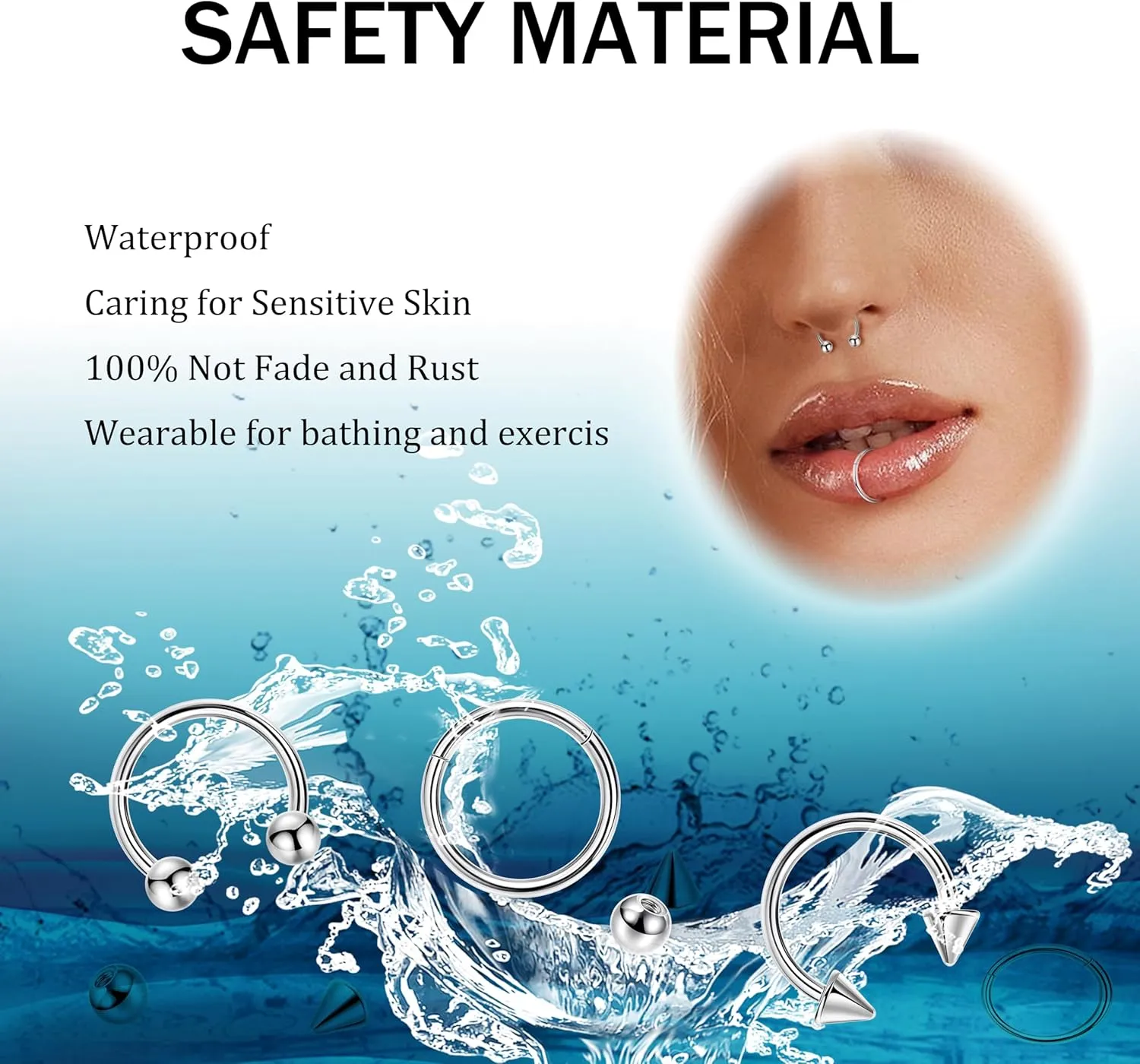 6PCS 14G 16G 18G 20G Surgical Steel Septum Nose Rings Cartilage Helix Tragus Earring Hoops for Men Women Hinged Clicker Nose Hoops Daith Conch Horseshoe Earrings Lip Rings Smily Piercing 6-12mm