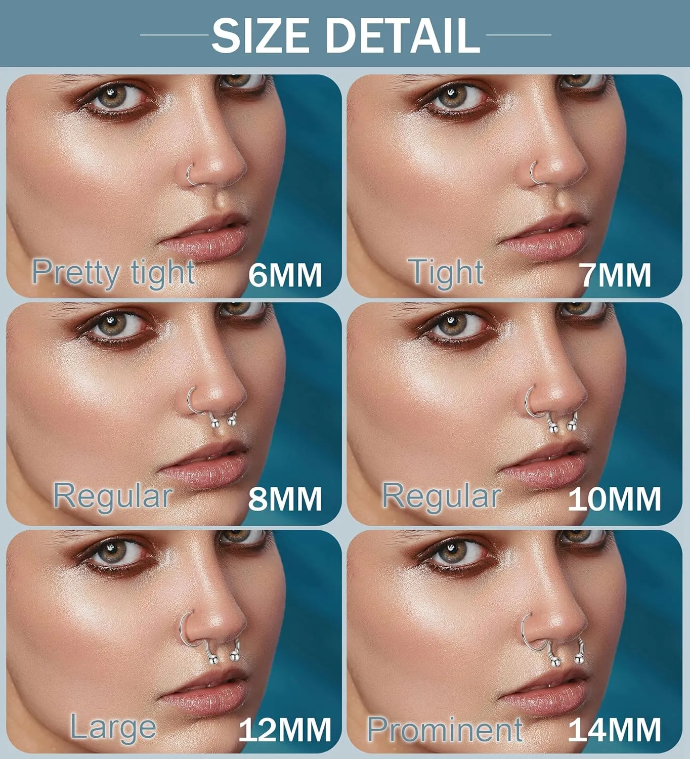 6PCS 14G 16G 18G 20G Surgical Steel Septum Nose Rings Cartilage Helix Tragus Earring Hoops for Men Women Hinged Clicker Nose Hoops Daith Conch Horseshoe Earrings Lip Rings Smily Piercing 6-12mm