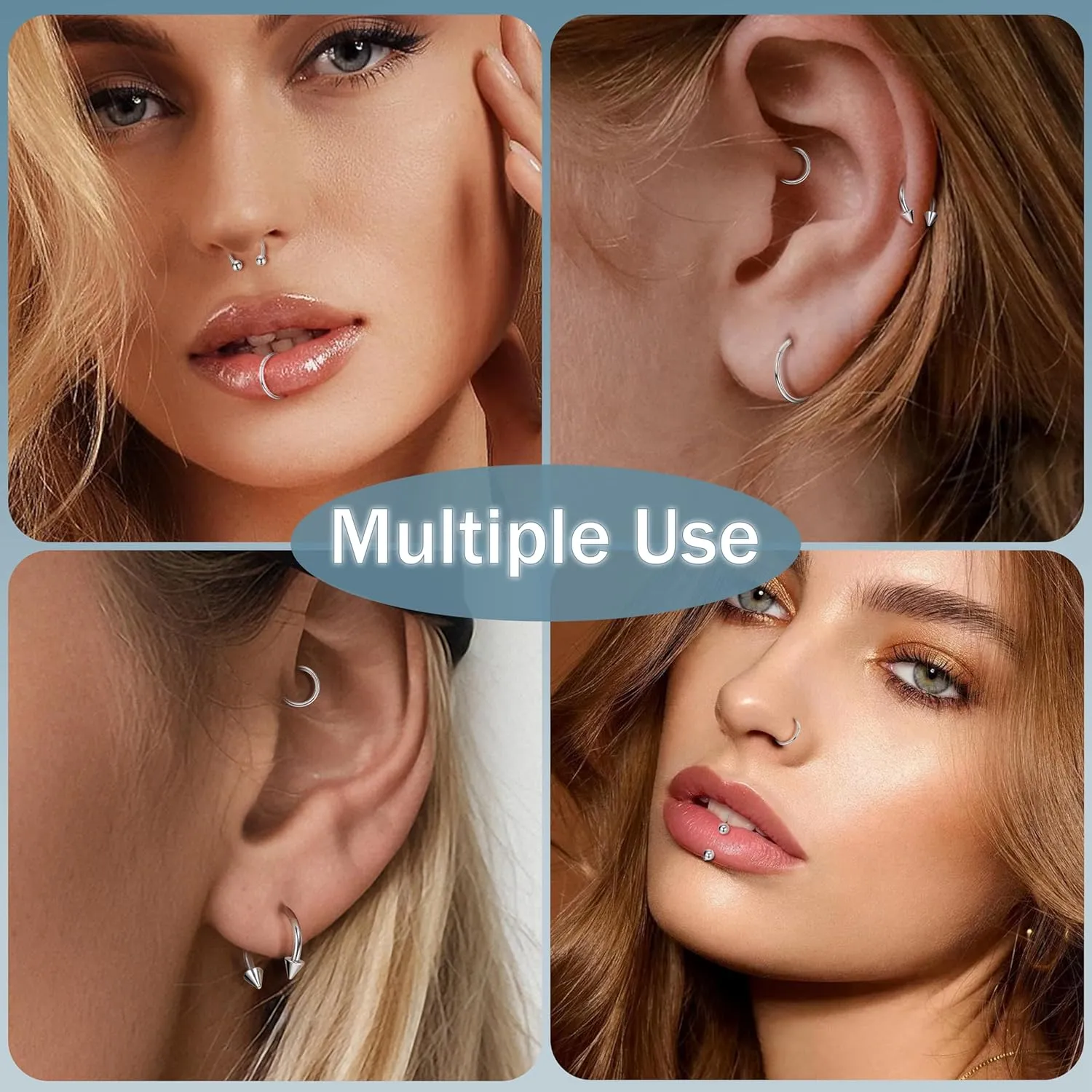 6PCS 14G 16G 18G 20G Surgical Steel Septum Nose Rings Cartilage Helix Tragus Earring Hoops for Men Women Hinged Clicker Nose Hoops Daith Conch Horseshoe Earrings Lip Rings Smily Piercing 6-12mm