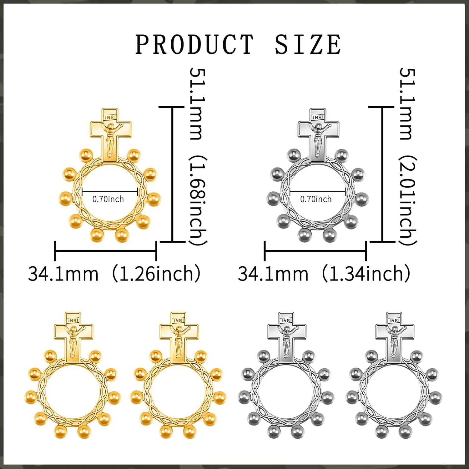 6Pcs/12Pcs Alloy Jesus Cross Pocket Rosary Ring Bulk Catholic Jewelry One Decade Rosary Finger Ring for Men Women Prayer Baptism Quinceanera Funeral Party Keychain