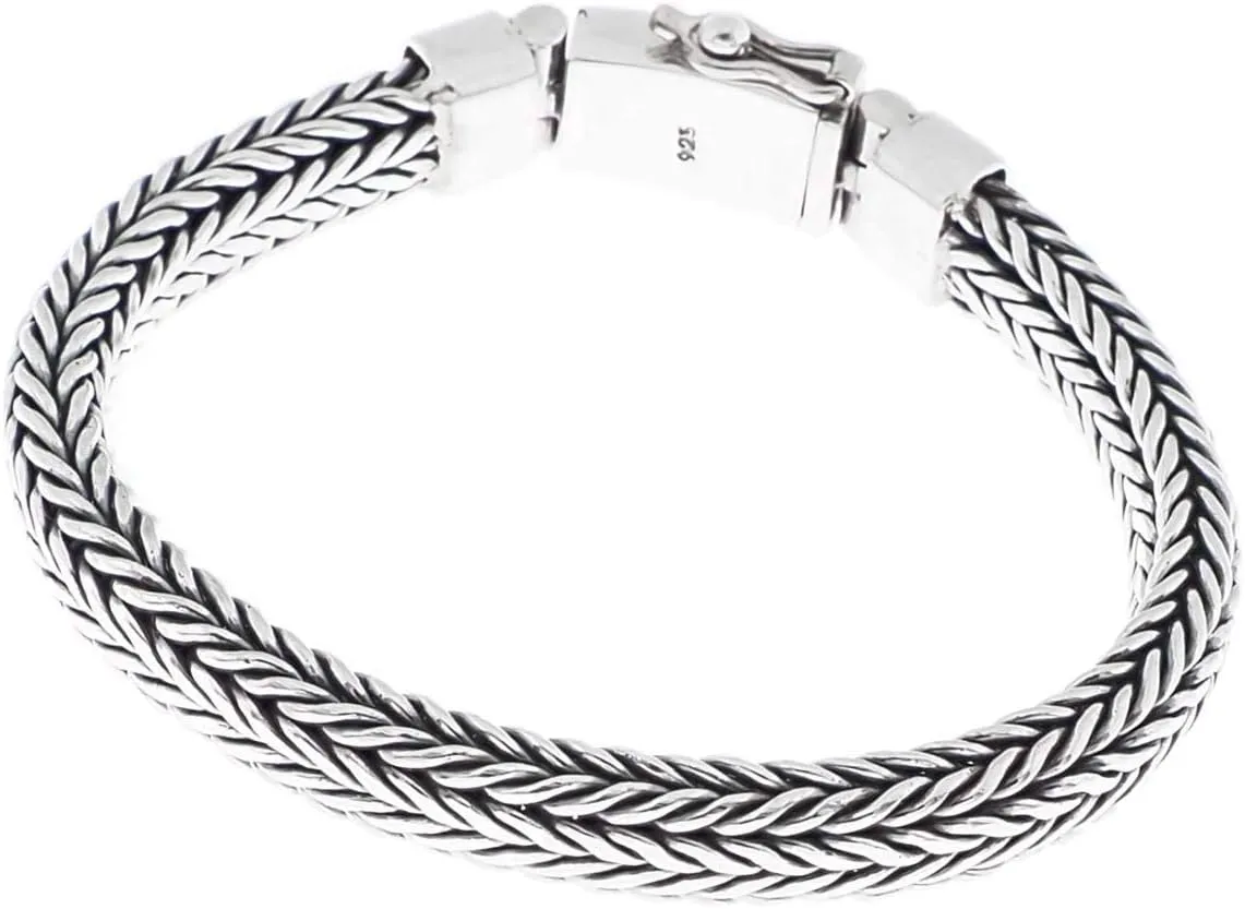 8mm Mens Braided Bali Handmade Chain 925 Sterling Silver Bracelet, 7-9"