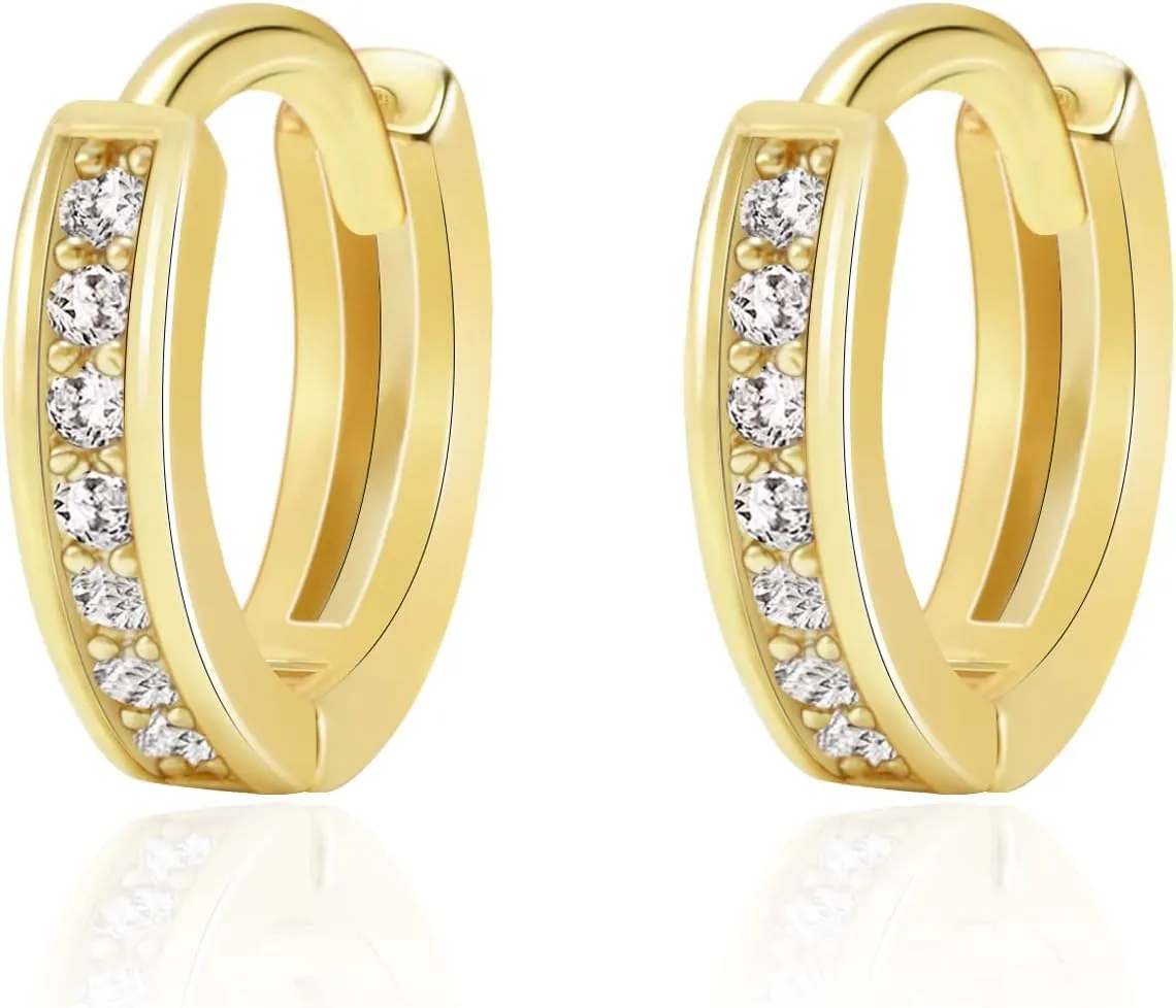 8YEARS 18K Gold Plated Cubic Zirconia Hoop Earrings for Women, Gold Pave Huggies Earrings, Mini Gold Hoop Earrings Gift for Her