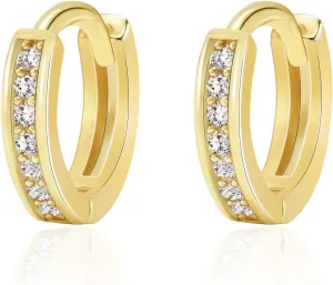 8YEARS 18K Gold Plated Cubic Zirconia Hoop Earrings for Women, Gold Pave Huggies Earrings, Mini Gold Hoop Earrings Gift for Her