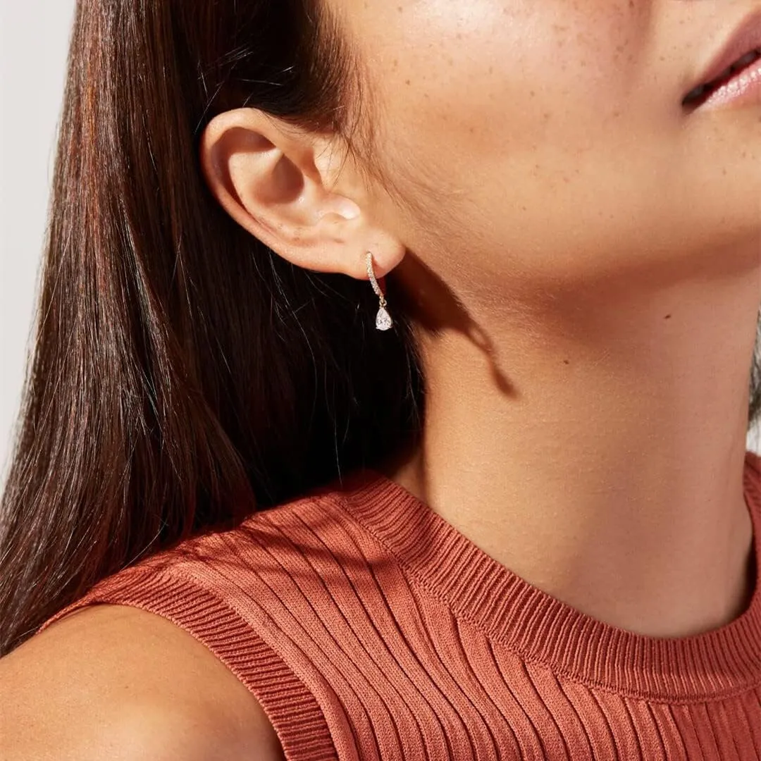8YEARS 18K Gold Plated Dangle Hoop Earrings for Women, Gold CZ Paved Huggie Hoop Earrings, Gold Dangle Drop Huggie Earrings With Star Moon Teardrop Evil Eye Lightning Charms
