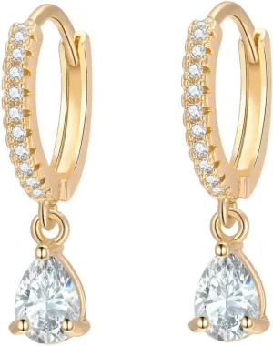 8YEARS 18K Gold Plated Dangle Hoop Earrings for Women, Gold CZ Paved Huggie Hoop Earrings, Gold Dangle Drop Huggie Earrings With Star Moon Teardrop Evil Eye Lightning Charms