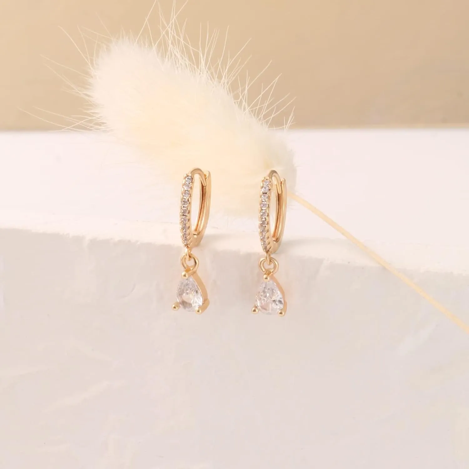 8YEARS 18K Gold Plated Dangle Hoop Earrings for Women, Gold CZ Paved Huggie Hoop Earrings, Gold Dangle Drop Huggie Earrings With Star Moon Teardrop Evil Eye Lightning Charms