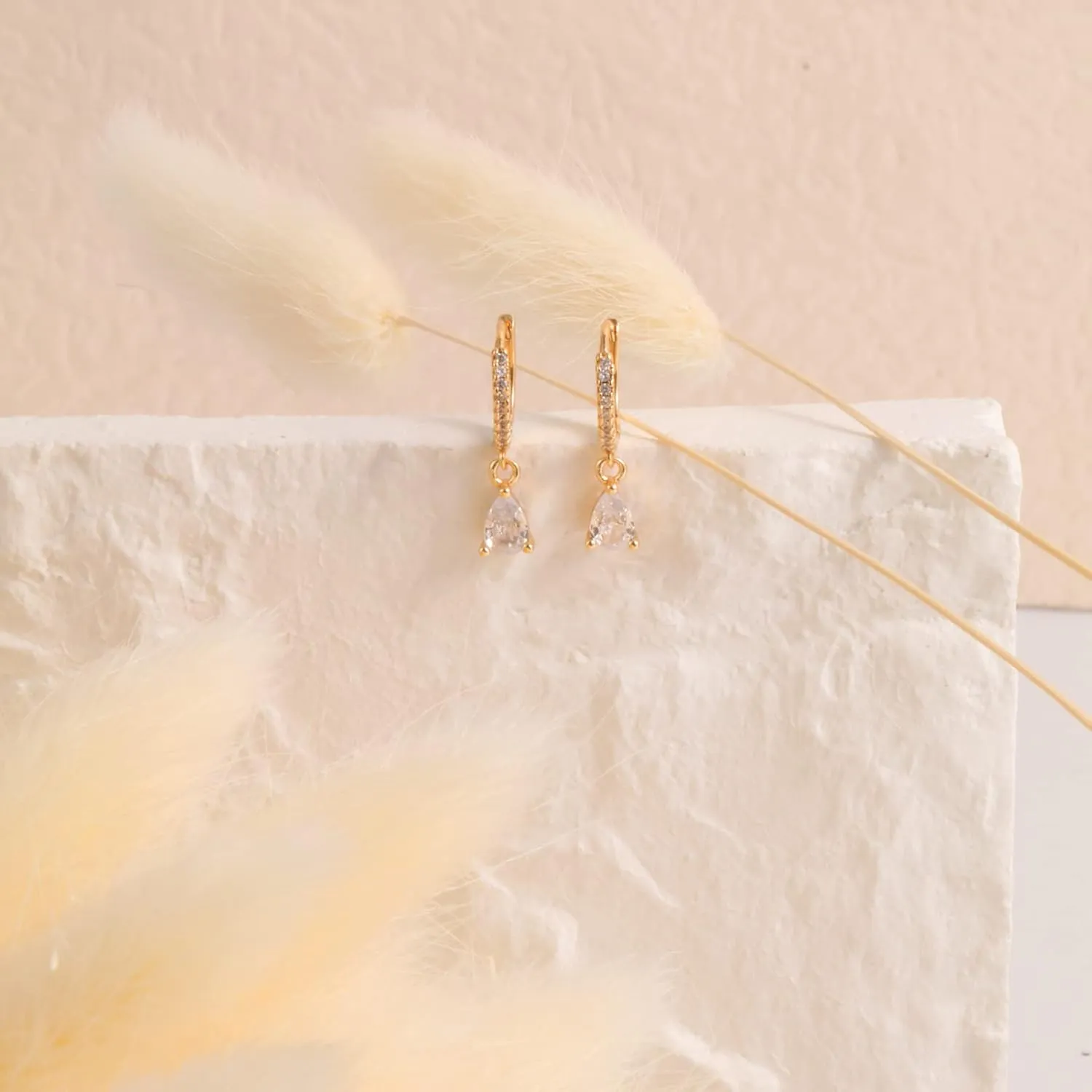 8YEARS 18K Gold Plated Dangle Hoop Earrings for Women, Gold CZ Paved Huggie Hoop Earrings, Gold Dangle Drop Huggie Earrings With Star Moon Teardrop Evil Eye Lightning Charms