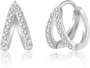 8YEARS 18K Gold Plated Split Hoop Huggie Earrings for Women, Double Hoop Earrings, Cubic Zirconia Pave Hoop Earrings Small Gold Hoops Gifts for Her