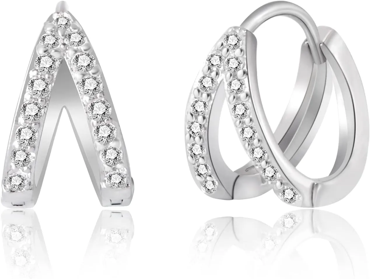 8YEARS 18K Gold Plated Split Hoop Huggie Earrings for Women, Double Hoop Earrings, Cubic Zirconia Pave Hoop Earrings Small Gold Hoops Gifts for Her