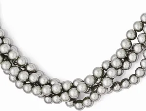 925 Sterling Silver 4Row 4-5mm Grey Imitation Shell Pearl Twist Necklace 20"