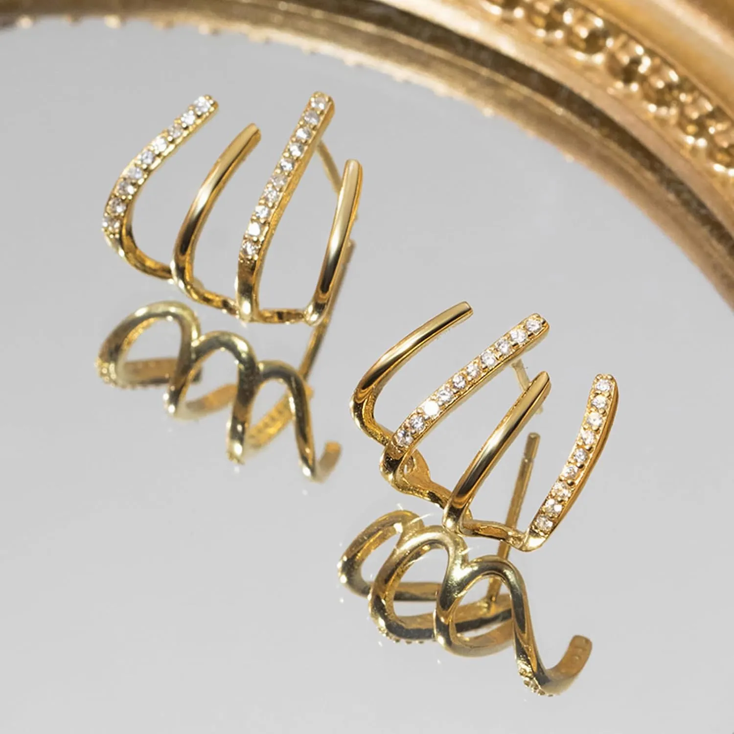 925 Sterling Silver Claw Earrings for Women Mom CZ Half Hoop Stud Earrings 14K Gold Plated Triple Piercings Illusion Stud to Daughter Warp Cuff Dainty Wedding Graduation Jewelry Gifts for Her