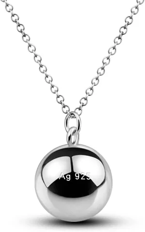925 Sterling Silver Harmony Ball Necklace Brilliant Chime Bola 20MM Pendant Choker 18" 20" 22" 24" 26" Beads & O-Chain Women Jewelry Gifts For Pet Cats & Dogs (O-chain, 20 inch)