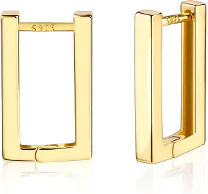 925 Sterling Silver Hoop Earrings for Women Trendy Small Square Hypoallergenic 14K Gold Plated Hoop Earrings Geometric Minimalist Rectangle Hoops Earrings
