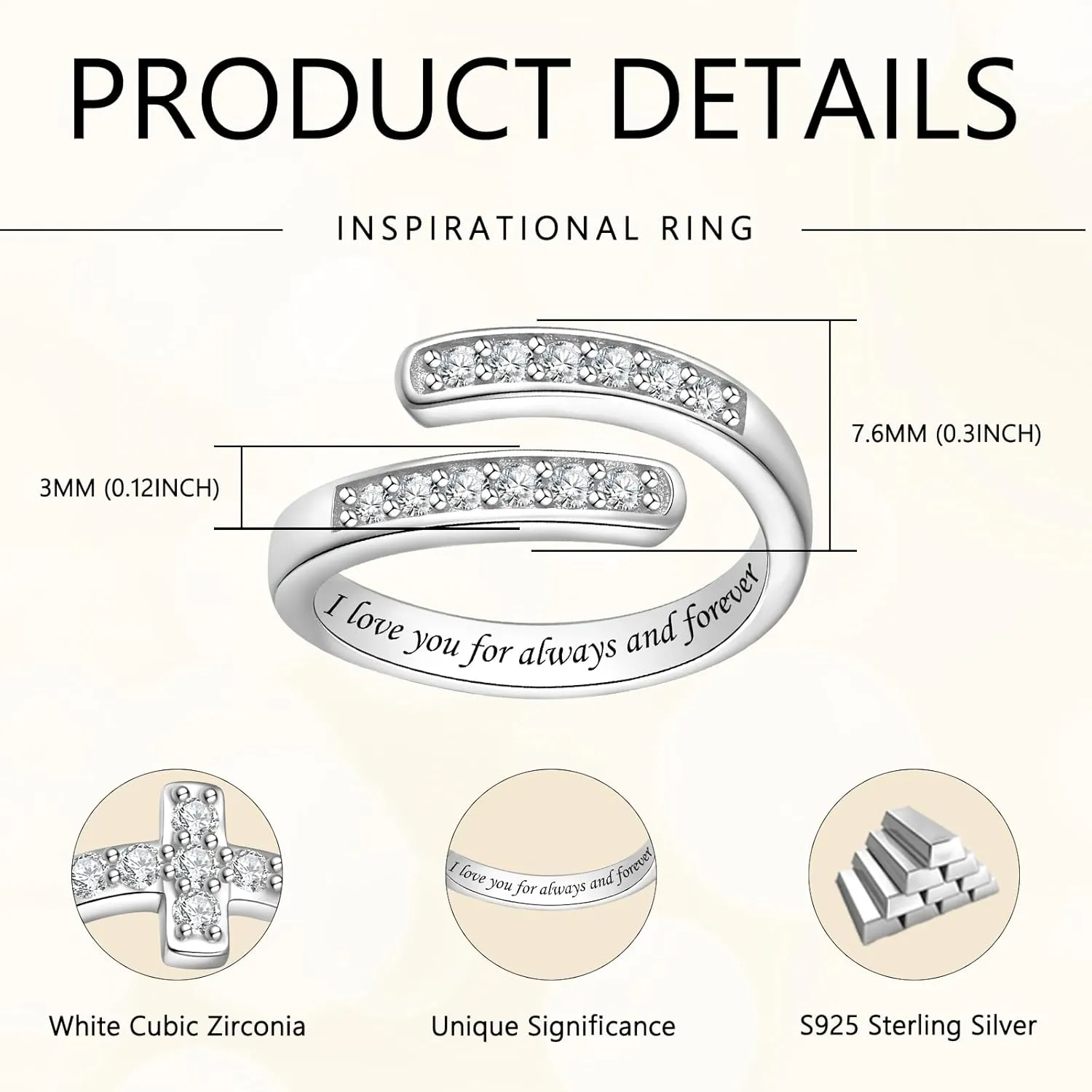 925 Sterling Silver Open Thumb Ring Inspirational Jewelry Rings Adjustable Ring for Women Men