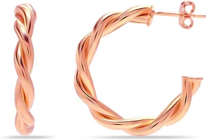 925 Sterling Silver Post Hoop Earrings for Women | 14K Gold-Plated Twisted Small C Hoops Earring | Size 15-25mm