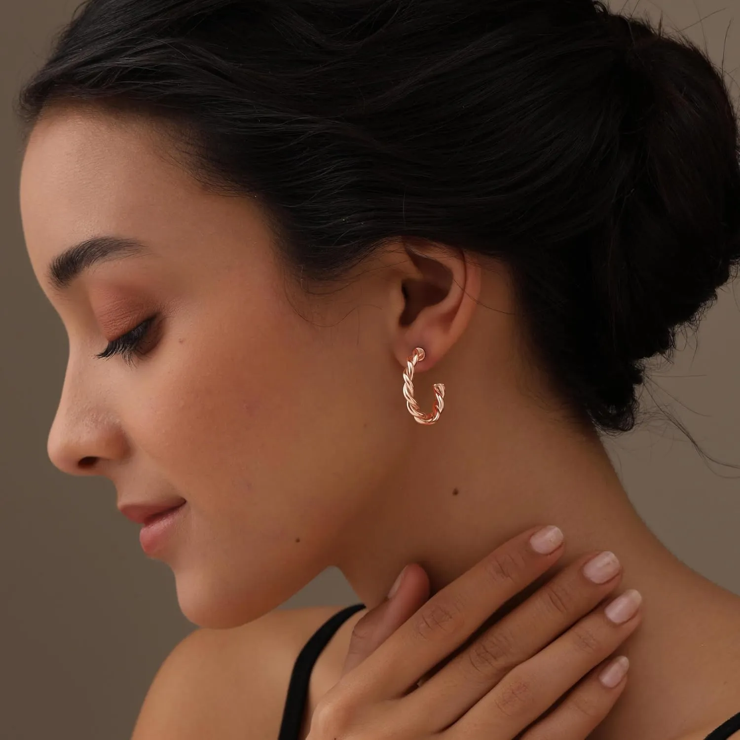 925 Sterling Silver Post Hoop Earrings for Women | 14K Gold-Plated Twisted Small C Hoops Earring | Size 15-25mm